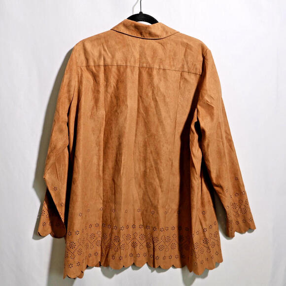 VTG Faux Suede Laser Cut Brown Button Up‎ Western Top Shacket Rodeo Cowgirl XL - Picture 2 of 7